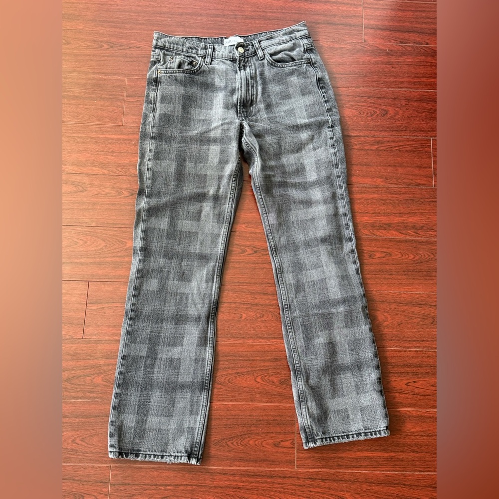 Zara woman’s  Washed Plaid Straight Jeans